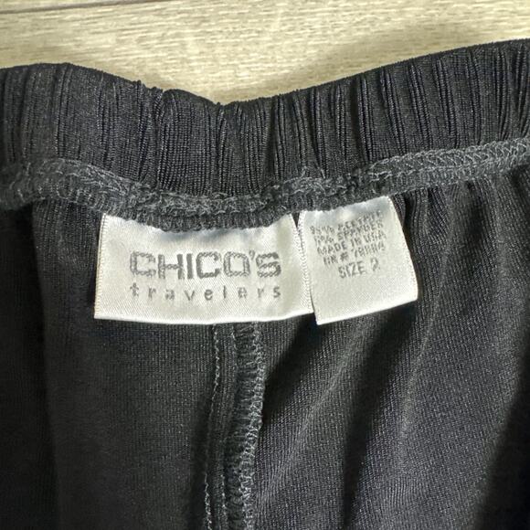 Chico's Travelers Ribbed Pull On Cropped Wide Leg Pants Black sz 2 / Large - Picture 5 of 6